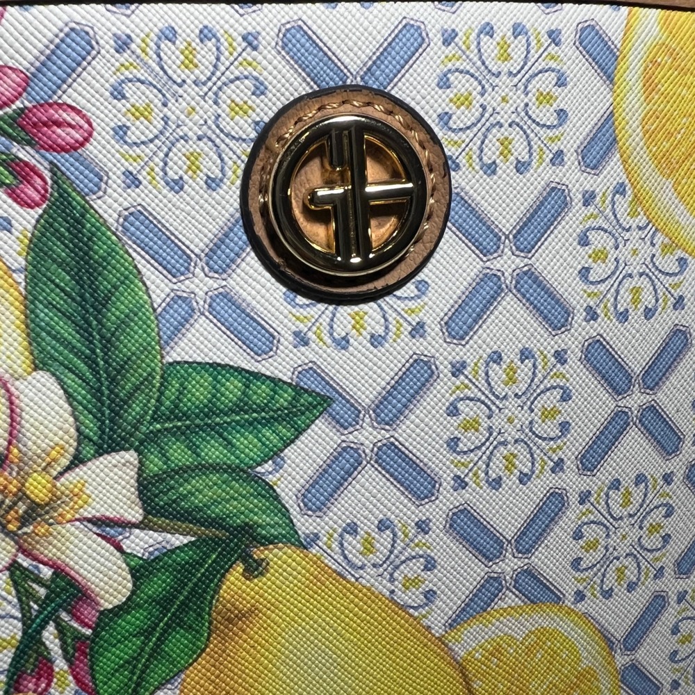Giani Bernini Lemon Print Saffiano Medium Dome Satchel Bag in Yellow, Blue, Tan - Picture 4 of 16